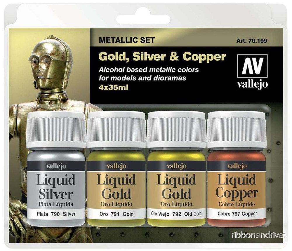 Vallejo – Liquid Gold 4-färgers set – Alkoholbaserat Metallic Set Vallejo – Liquid Gold 4-färgers set – Alkoholbaserat Metallic Set