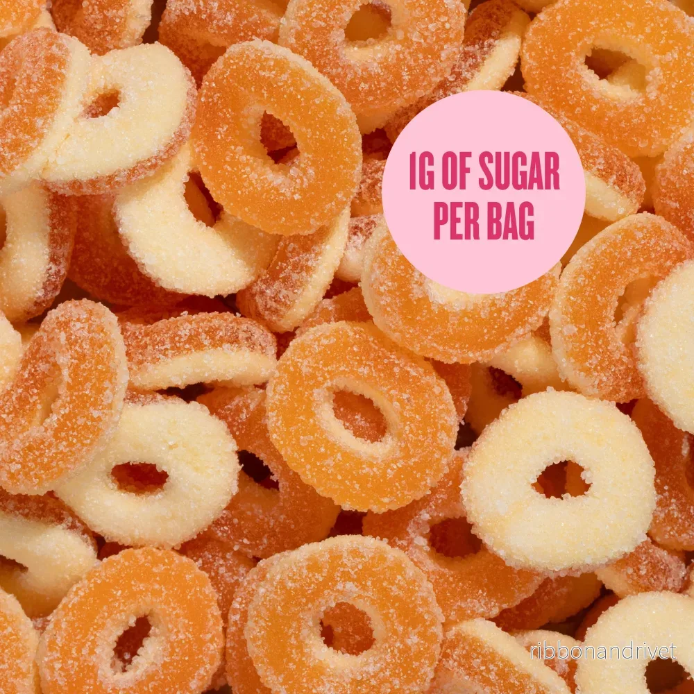 Pändy Peach Rings 50 g – Godis med 1 g socker - Bild 2