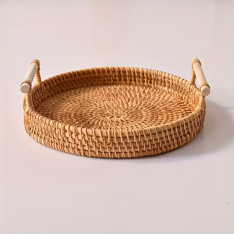Flätad serveringsbricka – handvävd serveringskorg 22cm diameter
