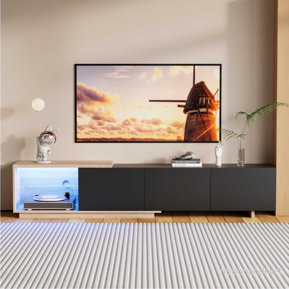 YELENARO Utdragbar TV-bänk 163–240 cm med sensor-LED & 3 push-lådor YELENARO Utdragbar TV-bänk 163–240 cm med sensor-LED & 3 push-lådor