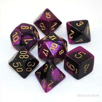 Chessex Gemini Polyhedral 7-Die Set – Black-Purple w/gold Chessex Gemini Polyhedral 7-Die Set – Black-Purple w/gold