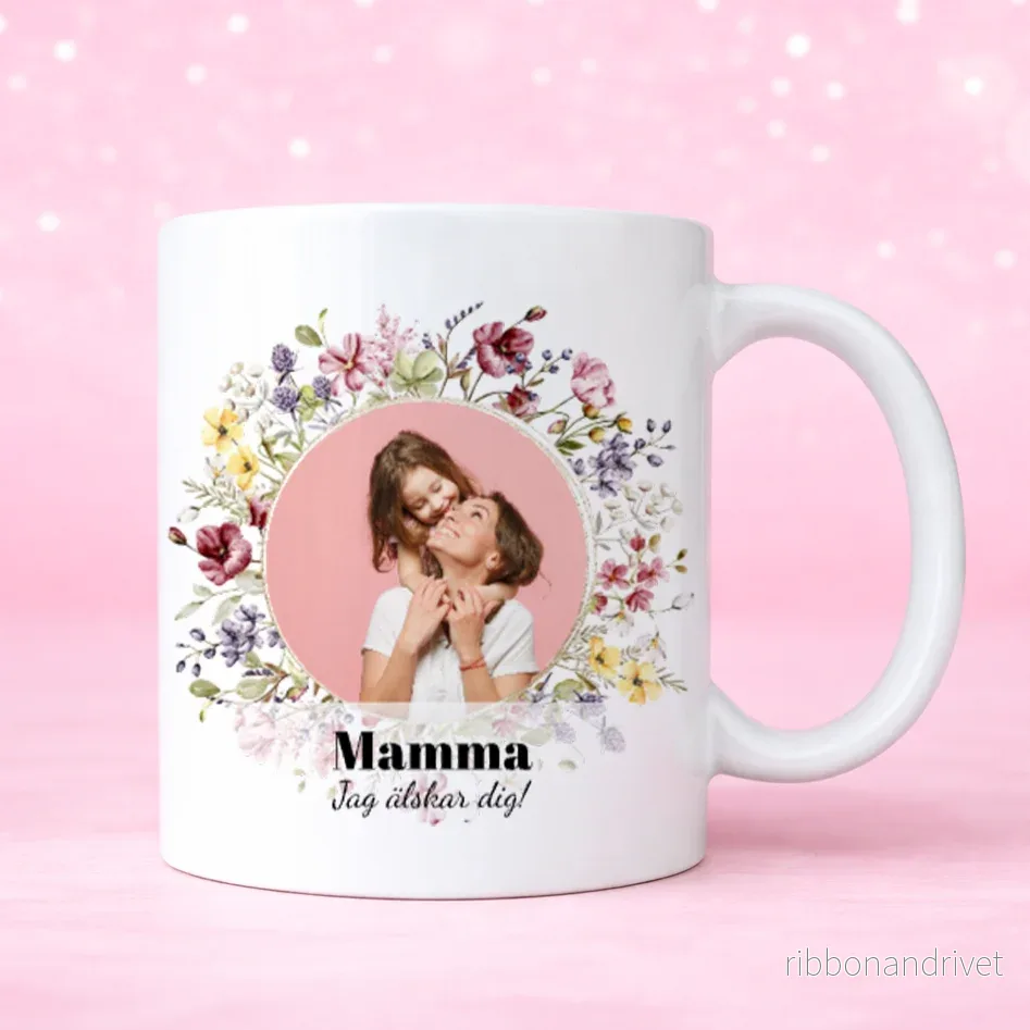 Fotocirkel Blommor | Mamma | Personlig mugg