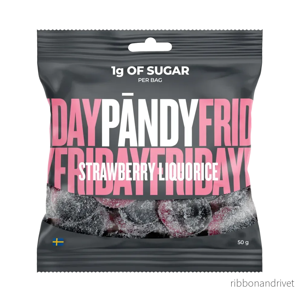 Pändy Strawberry & Liquorice 50 g – Godis med 1 g socker Pändy Strawberry & Liquorice 50 g – Godis med 1 g socker