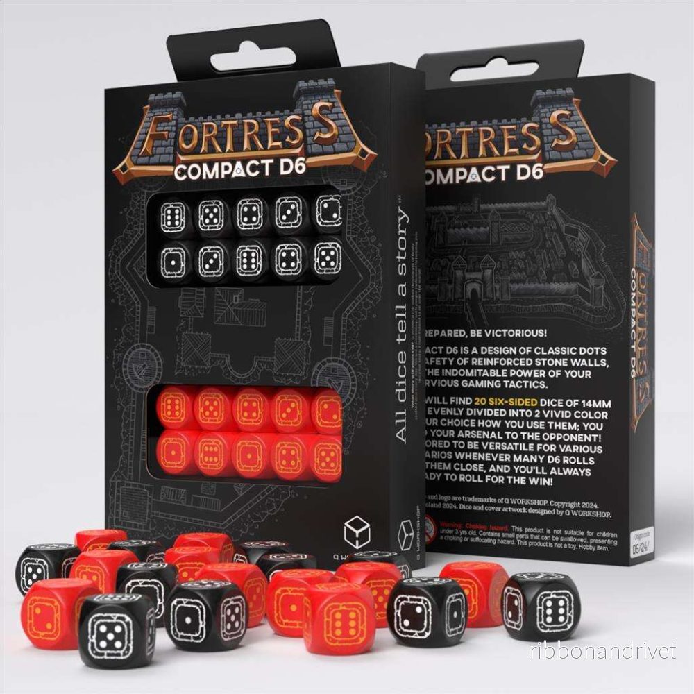 Fortress Compact D6: Svart & Röd - Tärningsset
