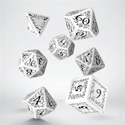 Elvish Dice Set i Vitt och Svart (7) Elvish Dice Set i Vitt och Svart (7)
