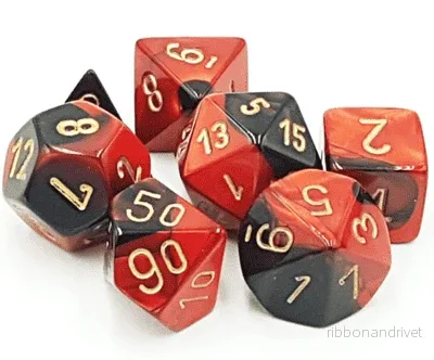 Chessex Gemini Polyhedral 7-Tärningsset – Svart-Röd med Guld Chessex Gemini Polyhedral 7-Tärningsset – Svart-Röd med Guld