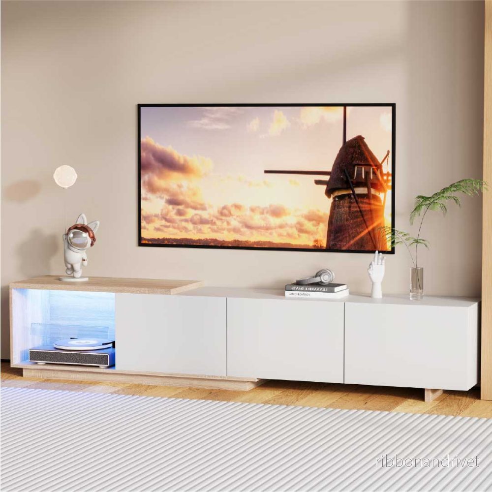 YELENARO Utdragbar TV-bänk 163–240 cm med sensor-LED & 3 push-lådor - Bild 2
