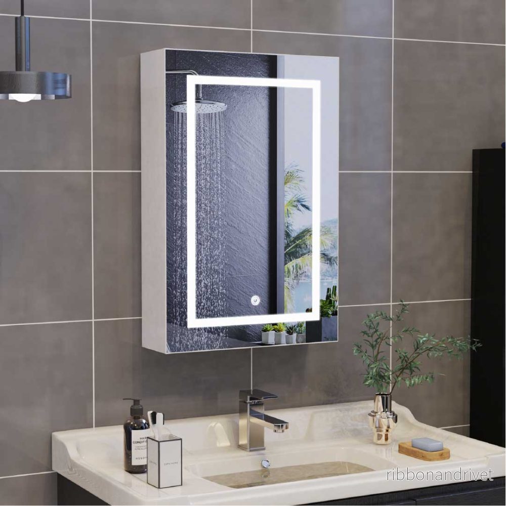 Yekenaro LED-spegelskåp 70x50 cm med touch och förvaring - Bild 2