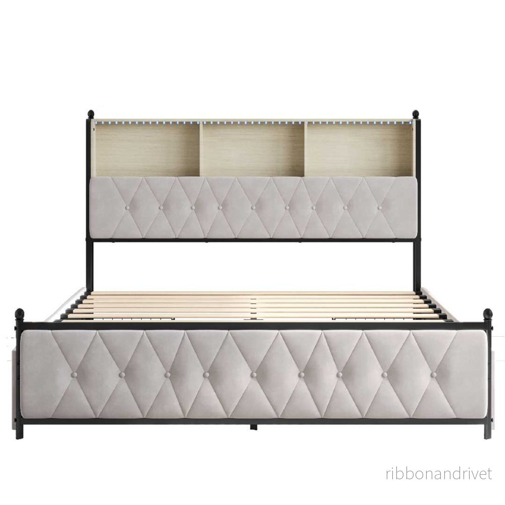 YELENARO Vadderad säng med USB, LED & förvaring – 140/160/180×200 cm - Bild 2
