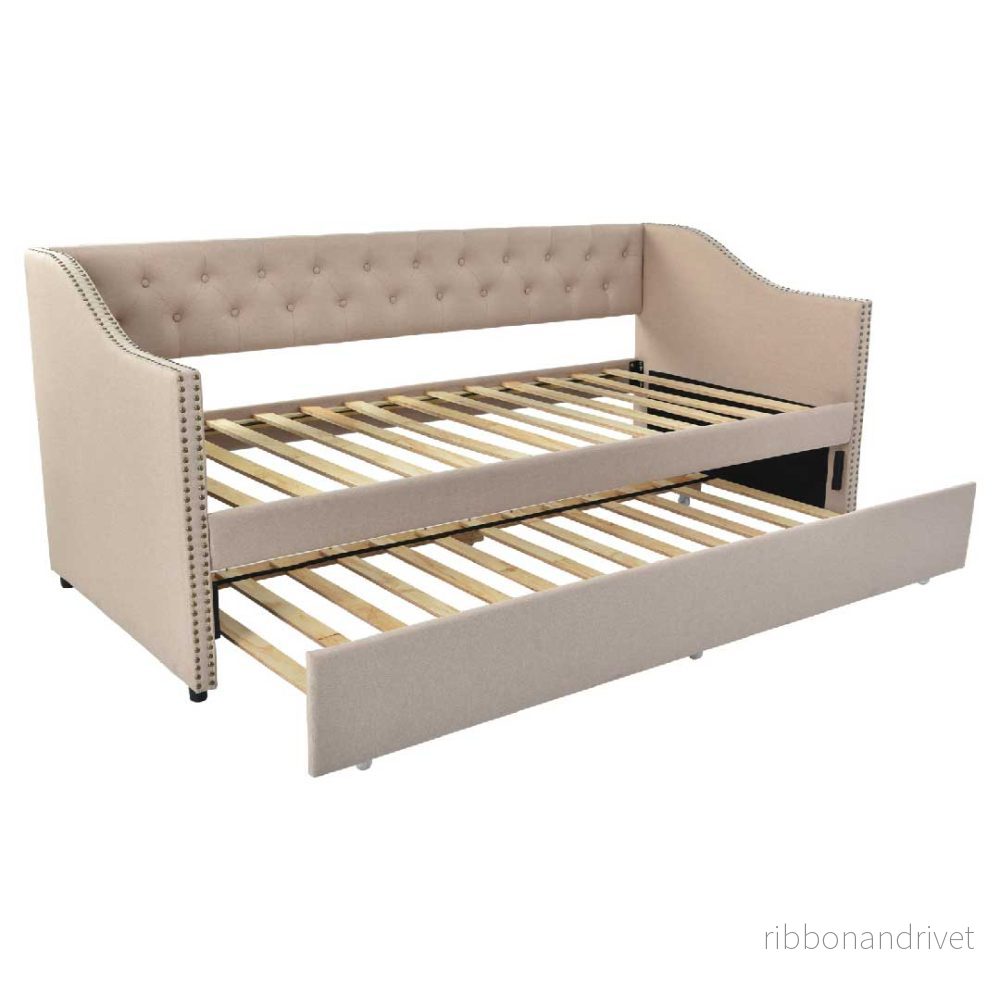 Yelenaro utdragbar bäddsoffa 90×200 cm – stoppad säng med ribbotten - Bild 3