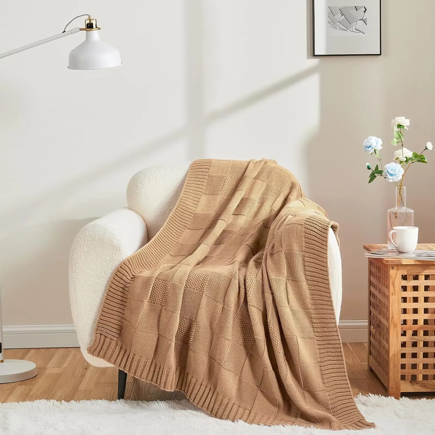 Skandinavisk Filt med Rutigt Mönster 130x160cm – Handtvättbar & Mysig Allsäsongspläd - Bild 2