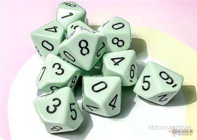 Chessex Opaque Pastel Green/Black d10 Dice Set – 10 Pieces Chessex Opaque Pastel Green/Black d10 Dice Set – 10 Pieces