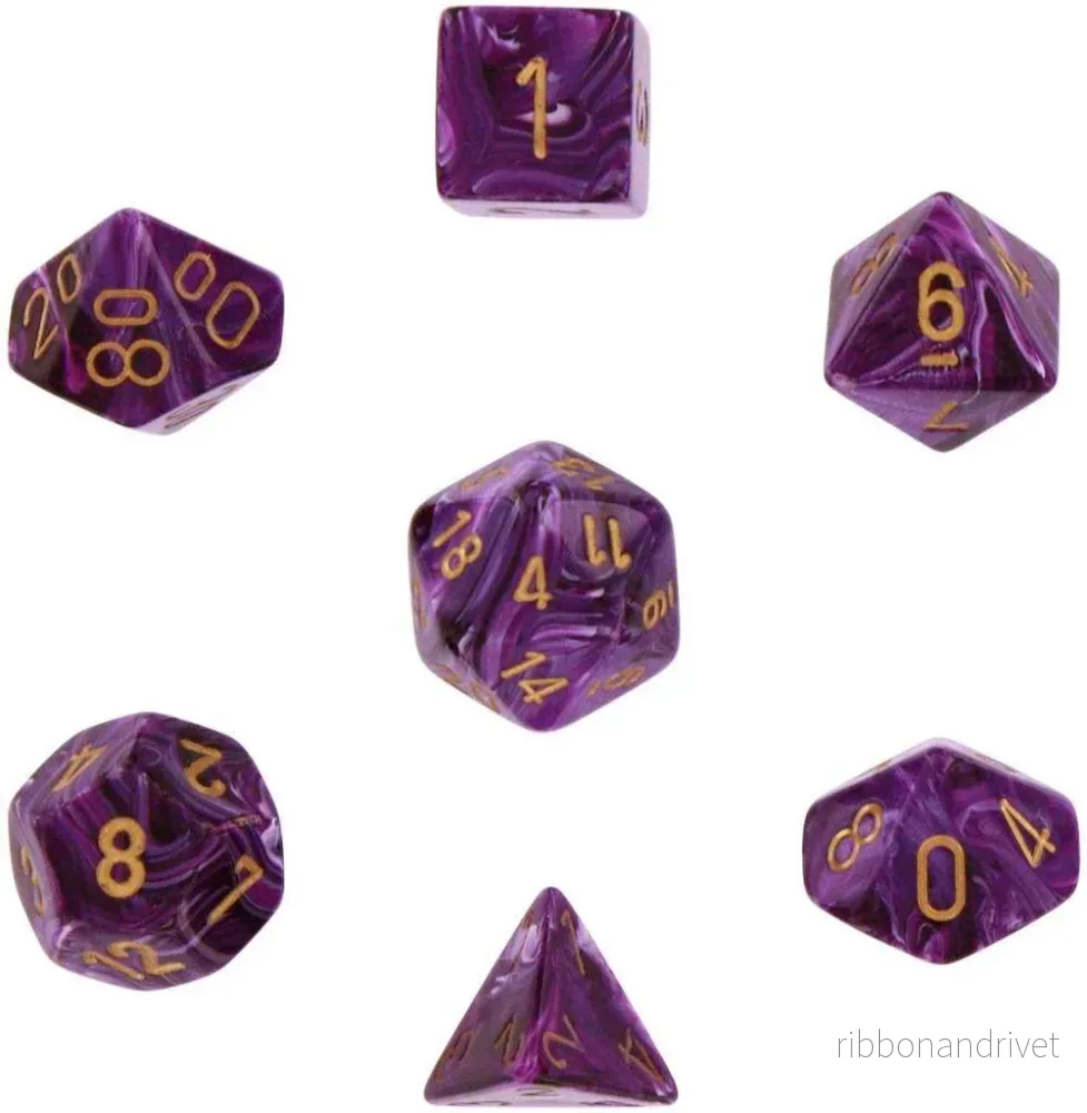Chessex Vortex 7-Tärningsset – Lila med Guld