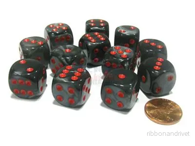 Chessex 16mm d6 Dice Blocks (12 Dice) - Velvet Black with Red - Bild 2