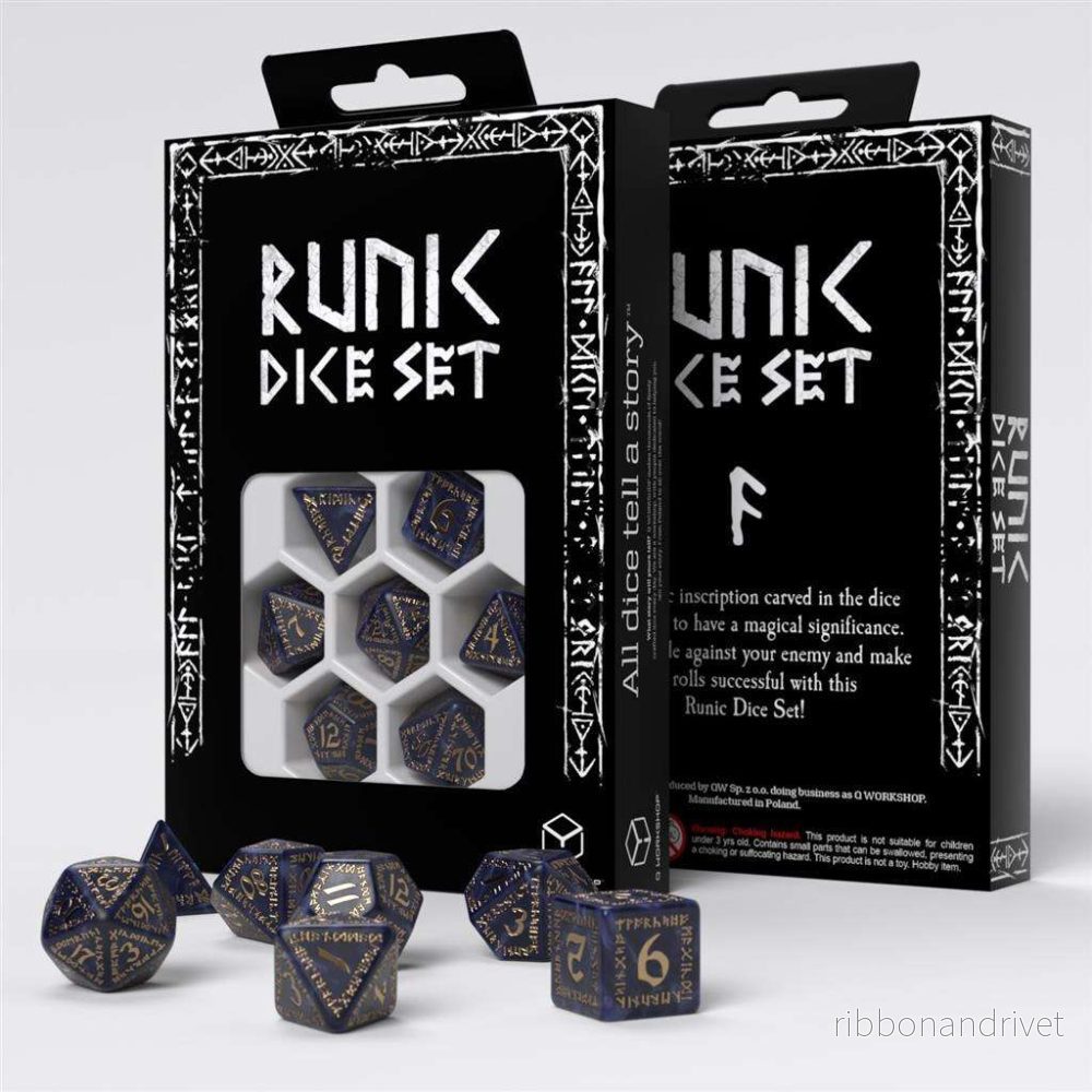 Runic Mixed-blue & Gold Dice Set