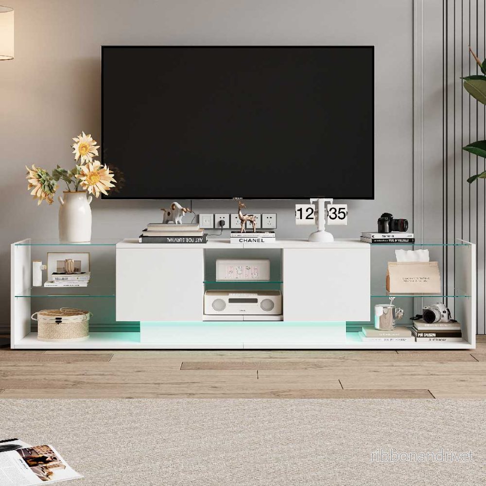 Yelenaro LED TV-bänk 200 cm – med glashyllor & lådor - Bild 2
