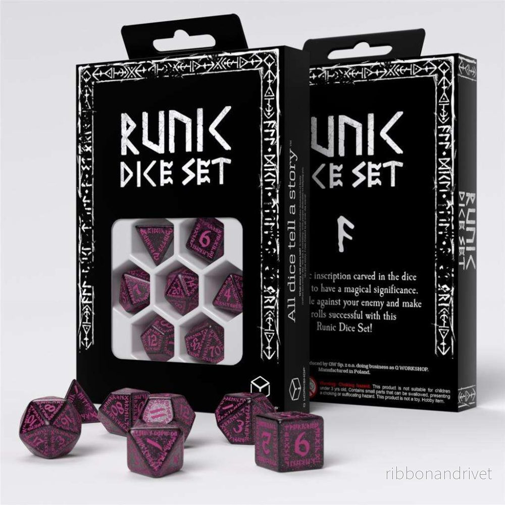 Runic Shimmering Svart och Magenta Tärningsset
