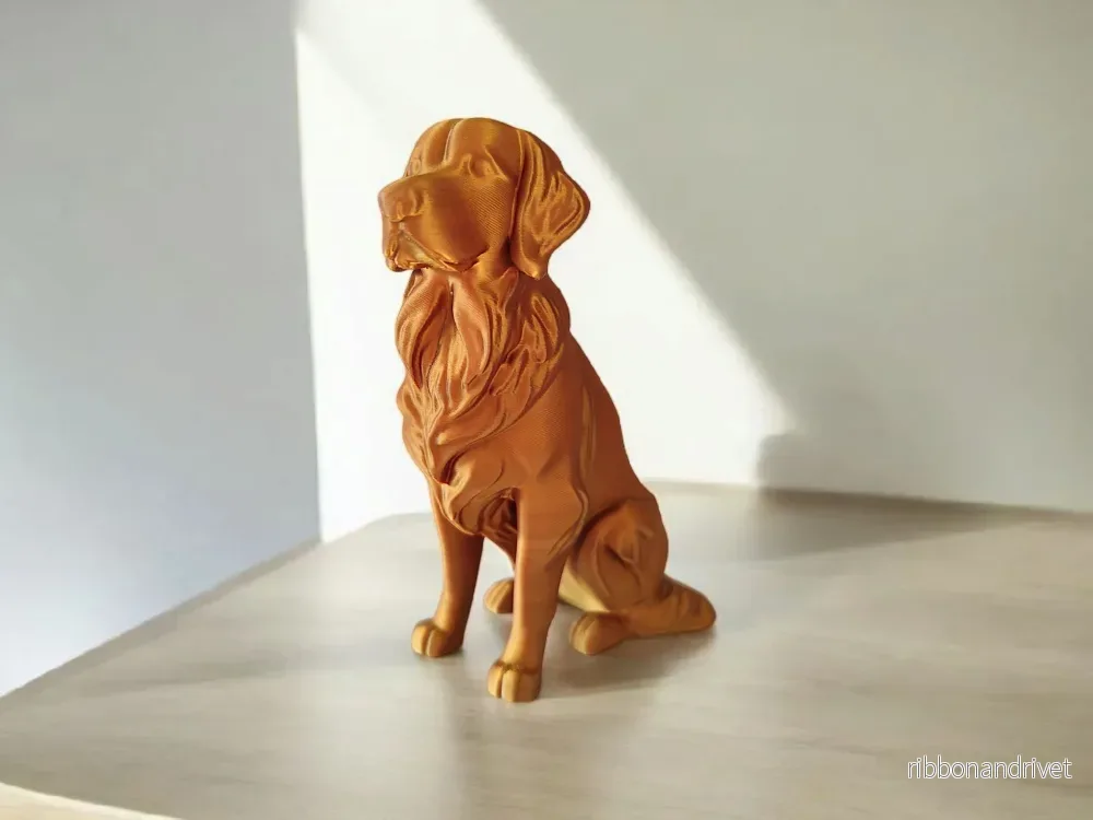 Elegant Golden Retriever-skulptur i bronslook