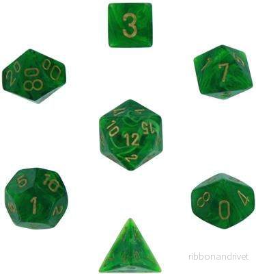 Chessex Vortex 7-Tärningsset - Grön med Guld - Bild 2