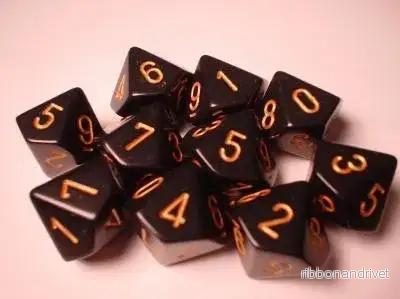 Chessex Opaque Polyhedral D10 Set - Black/Gold