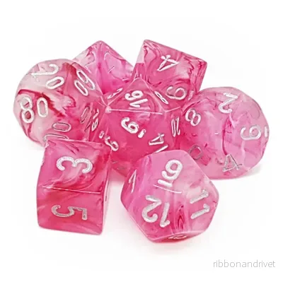Chessex Ghostly Glow 7-Tärningsset – Rosa med Silver Chessex Ghostly Glow 7-Tärningsset – Rosa med Silver