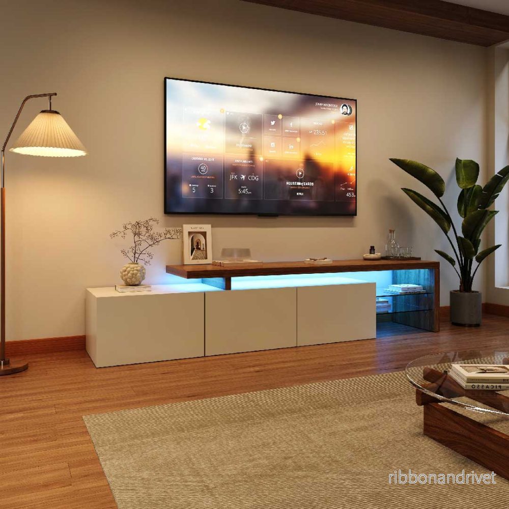 Yelenaro TV-bänk 200 cm med LED & träfinish - Bild 3