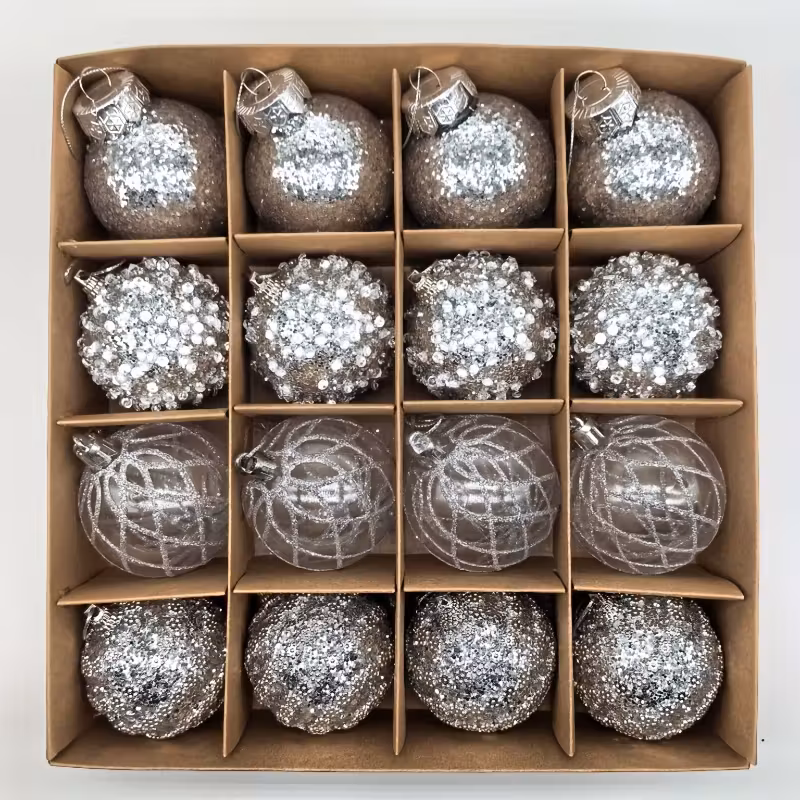 Exklusiva 16-pack julkulor med design och glitter- guld, silver, röd, vit, grön, blå,rosa - Bild 3