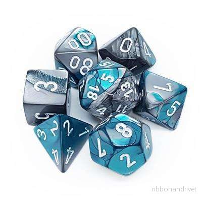 Chessex Gemini Polyhedral 7-Die Set - Steel-Teal med vita siffror