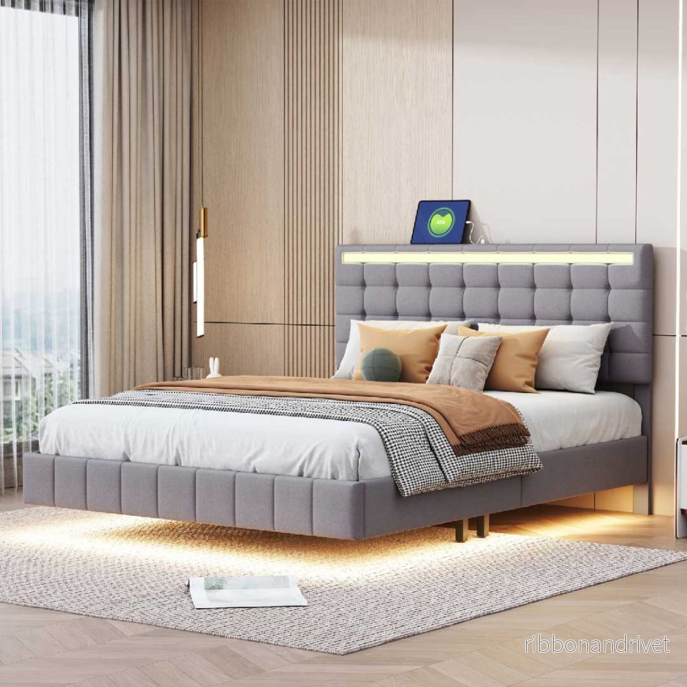 Yelenaro Kontinentalsäng 140x200 Grå med LED & USB, Svävande Design - Bild 2