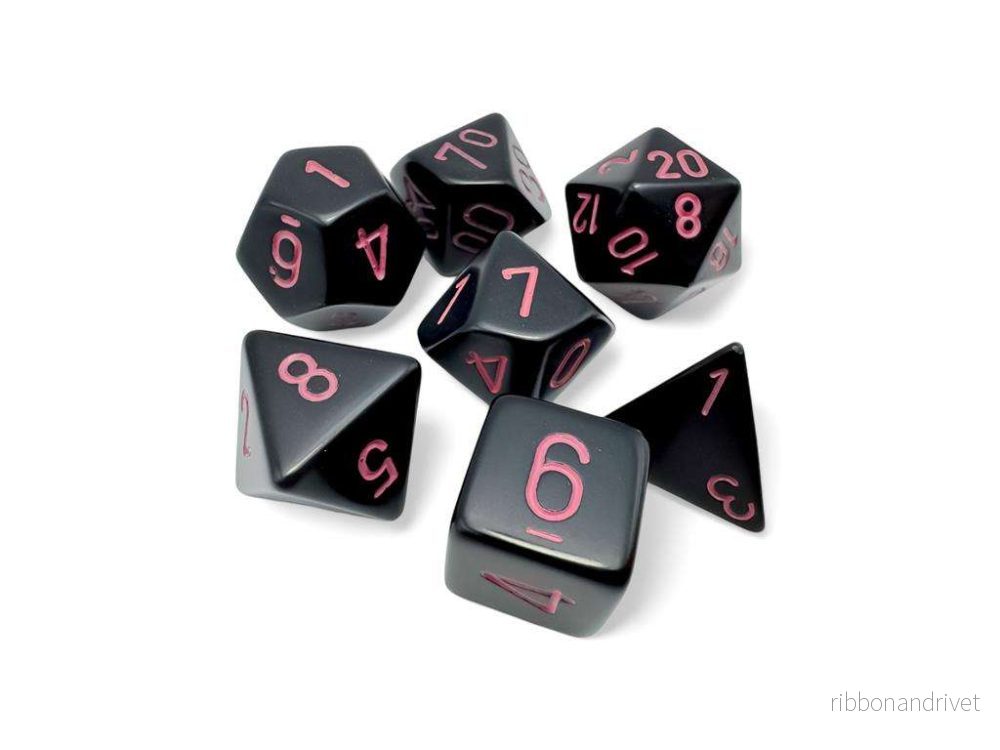 Ogenomskinlig Svart/Rosa Polyhedral 7-Tärningsset Ogenomskinlig Svart/Rosa Polyhedral 7-Tärningsset