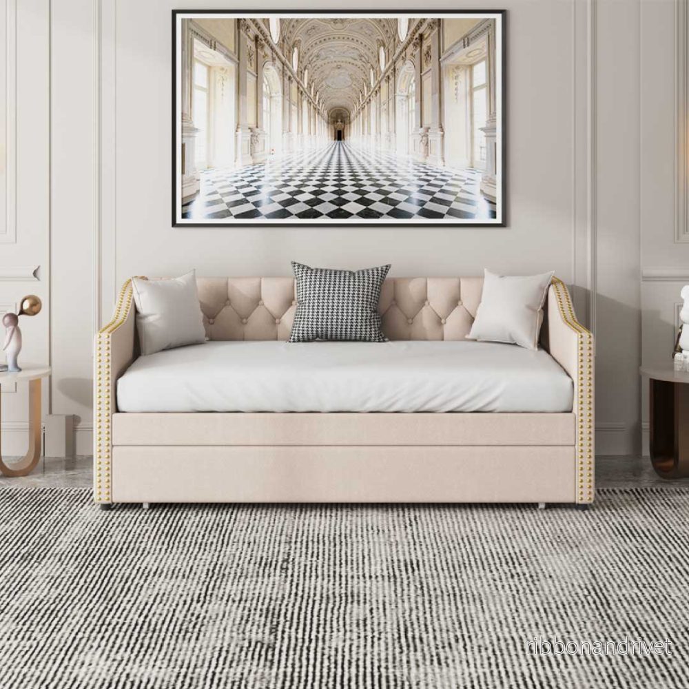 Yelenaro utdragbar bäddsoffa 90×200 cm – stoppad säng med ribbotten