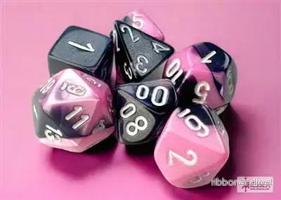 Chessex Gemini Mini-Polyhedral Black-Pink/White 7-Die Set Chessex Gemini Mini-Polyhedral Black-Pink/White 7-Die Set
