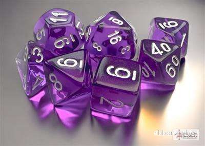 Chessex Genomskinlig Mini-Polyhedral Lila/Vita 7-Tärningsset Chessex Genomskinlig Mini-Polyhedral Lila/Vita 7-Tärningsset