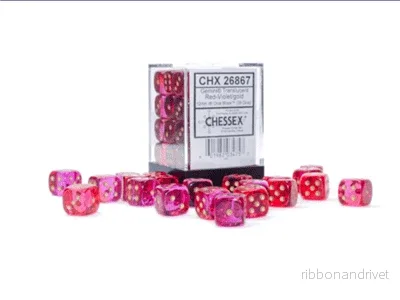 Gemini 12mm d6 Translucent Red-Violet/Guld Tärningar Block (36 tärningar)
