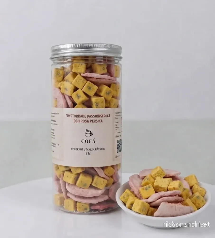Frystorkade passionsfrukt och rosa persika - 50g