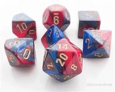 Chessex Gemini Polyhedral 7-Die Set – Blå-Röd med Guld Chessex Gemini Polyhedral 7-Die Set – Blå-Röd med Guld