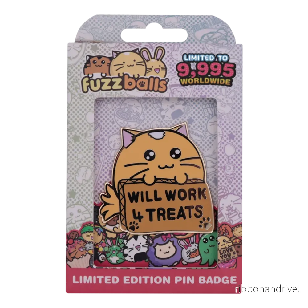 Fuzzballs Whisky Will Work 4 Treats Pin Badge Fuzzballs Whisky Will Work 4 Treats Pin Badge