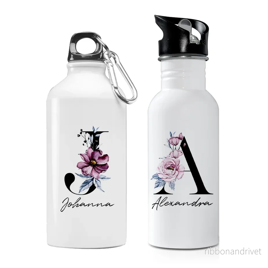Blommig bokstav | Lila | Vattenflaska Blommig bokstav | Lila | Vattenflaska