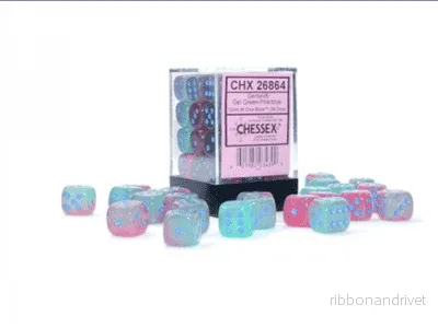 Gemini 12mm d6 Gel Grön-Rosa/Blå Luminary Tärningsblock (36 tärningar)