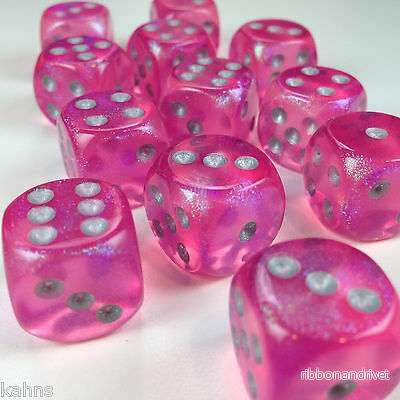Chessex Borealis 16mm d6 Pink/Silver Luminary Dice Block (12 Dice) Chessex Borealis 16mm d6 Pink/Silver Luminary Dice Block (12 Dice)