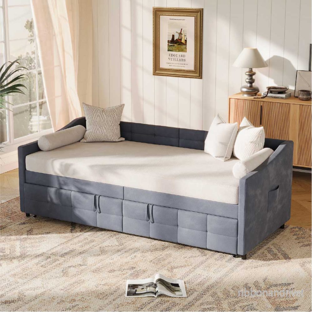 Yelenaro bäddsoffa utdragbar med ribbotten – 2-i-1 bäddsoffa 90×200 - Bild 2
