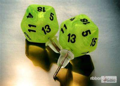 Chessex Stud Örhängen Vortex Bright Green Mini-Poly d20 Par