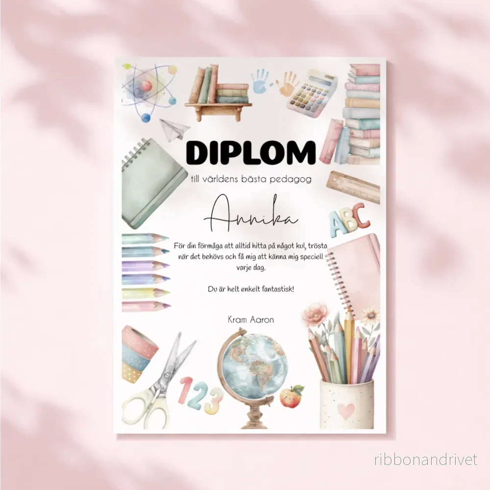 Diplom till fröken, lärare & pedagog | Personlig tavla/poster Diplom till fröken, lärare & pedagog | Personlig tavla/poster