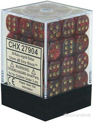 Chessex 12mm d6 Dice Blocks (36 Dice) – Glitter Ruby/Gold Chessex 12mm d6 Dice Blocks (36 Dice) – Glitter Ruby/Gold