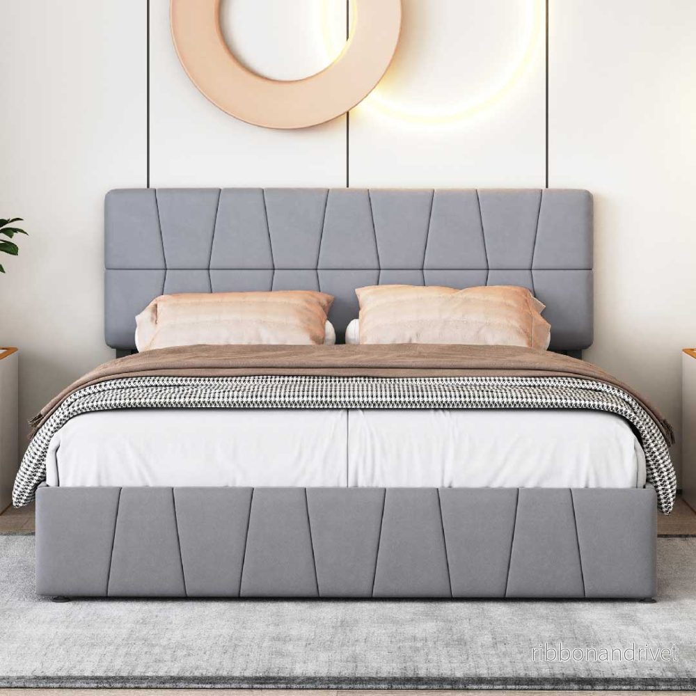 Yelenaro Kontinentalsäng 160×200 cm med 4 lådor – Dubbelsäng i sammet med justerbar sänggavel, ribbotten & förvaring, Grå Yelenaro Kontinentalsäng 160×200 cm med 4 lådor – Dubbelsäng i sammet med justerbar sänggavel, ribbotten & förvaring, Grå