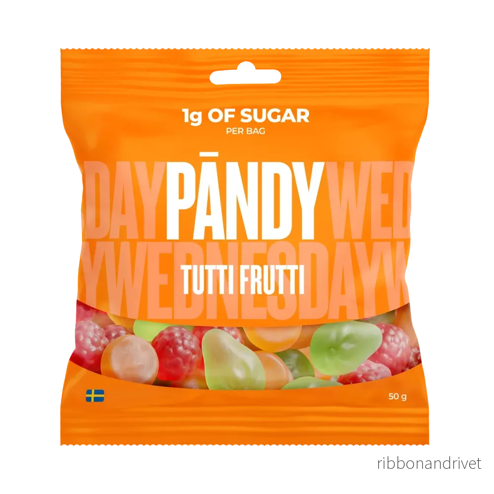 Pändy Tutti Frutti 50 g – Godis med 1 g socker Pändy Tutti Frutti 50 g – Godis med 1 g socker