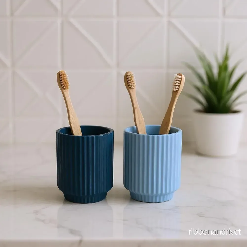Set med två eleganta ribbade tandborstmuggar - Bild 2