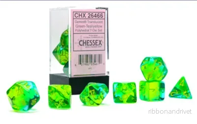 Gemini Polyhedral 7-Die Set i Translucent Green-Teal/Gul