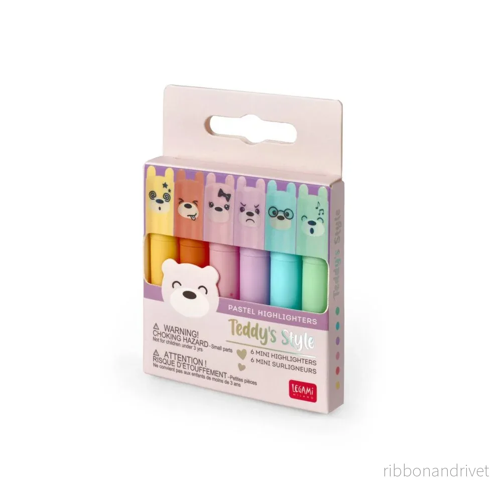 Legami Teddy’s Style – 6 Mini Överstrykningspennor (Mjuka färgtoner)