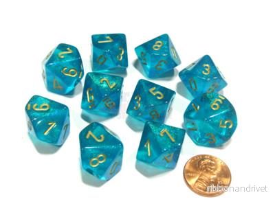 Chessex Borealis Teal/gold Luminary Set d10s – 10-pack Chessex Borealis Teal/gold Luminary Set d10s – 10-pack